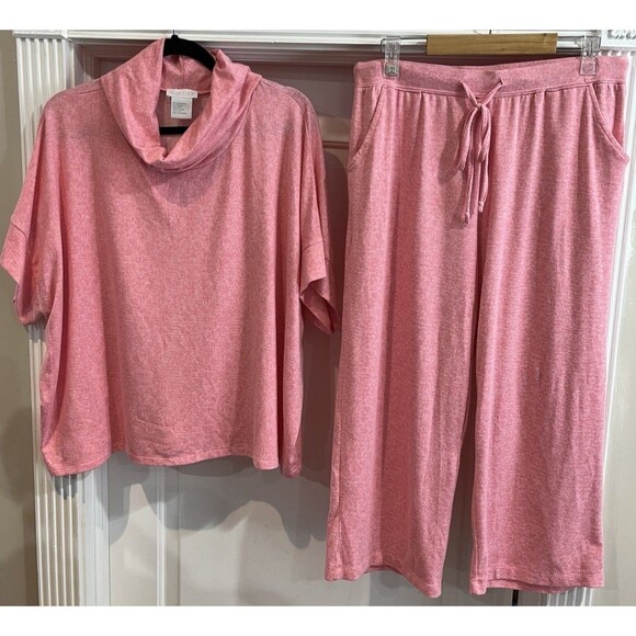 Softies Dream JerseyCowl Neck Lounge Set Peach Sz L/XL Quiet Luxury Athleisure - Picture 2 of 14